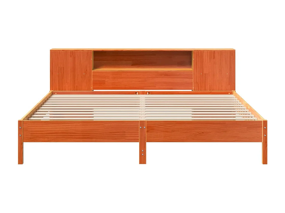 Bed met boekenkast zonder matras grenenhout wasbruin 200x200 cm