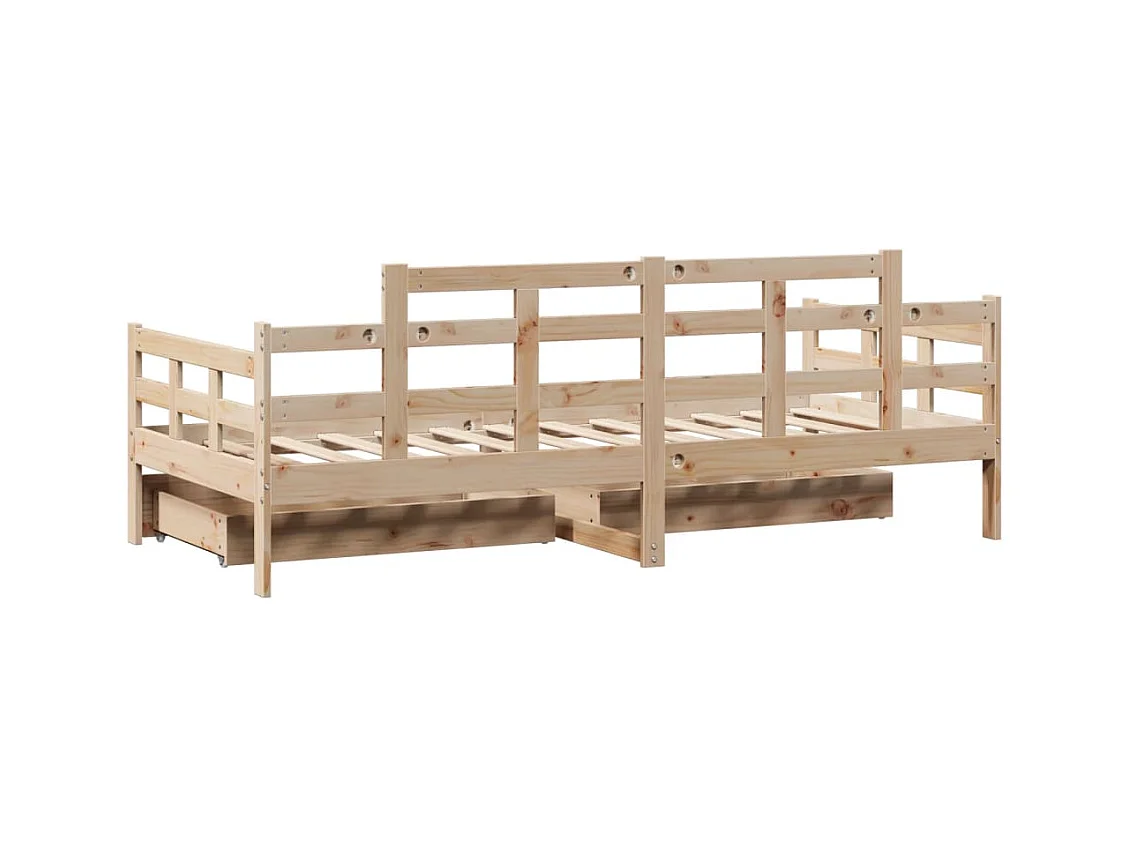 Sofá cama con cajones madera maciza de pino 80x200 cm