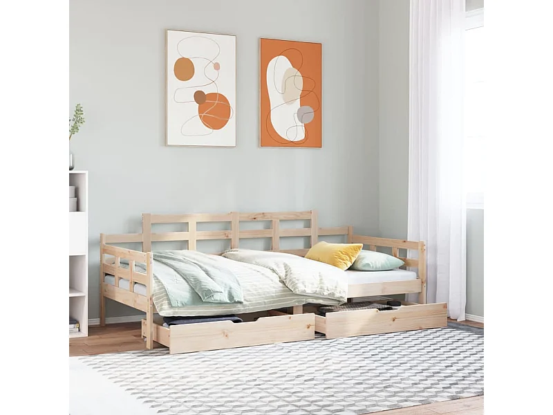 Sofá cama con cajones madera maciza de pino 80x200 cm