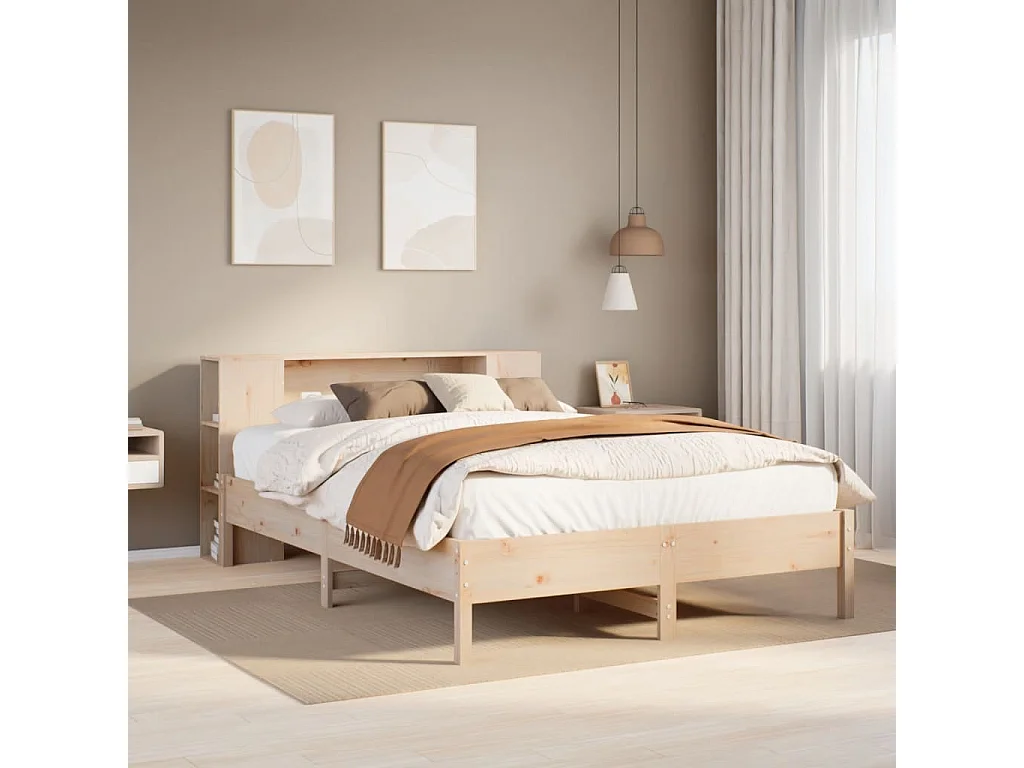 Cama con estantería sin colchón madera maciza de pino 120x200cm