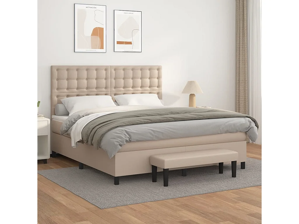 Cama box spring con colchón cuero sintético capuchino 180x200cm