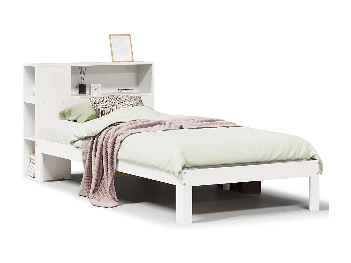 Cama con estantería sin colchón madera maciza blanco 90x200 cm