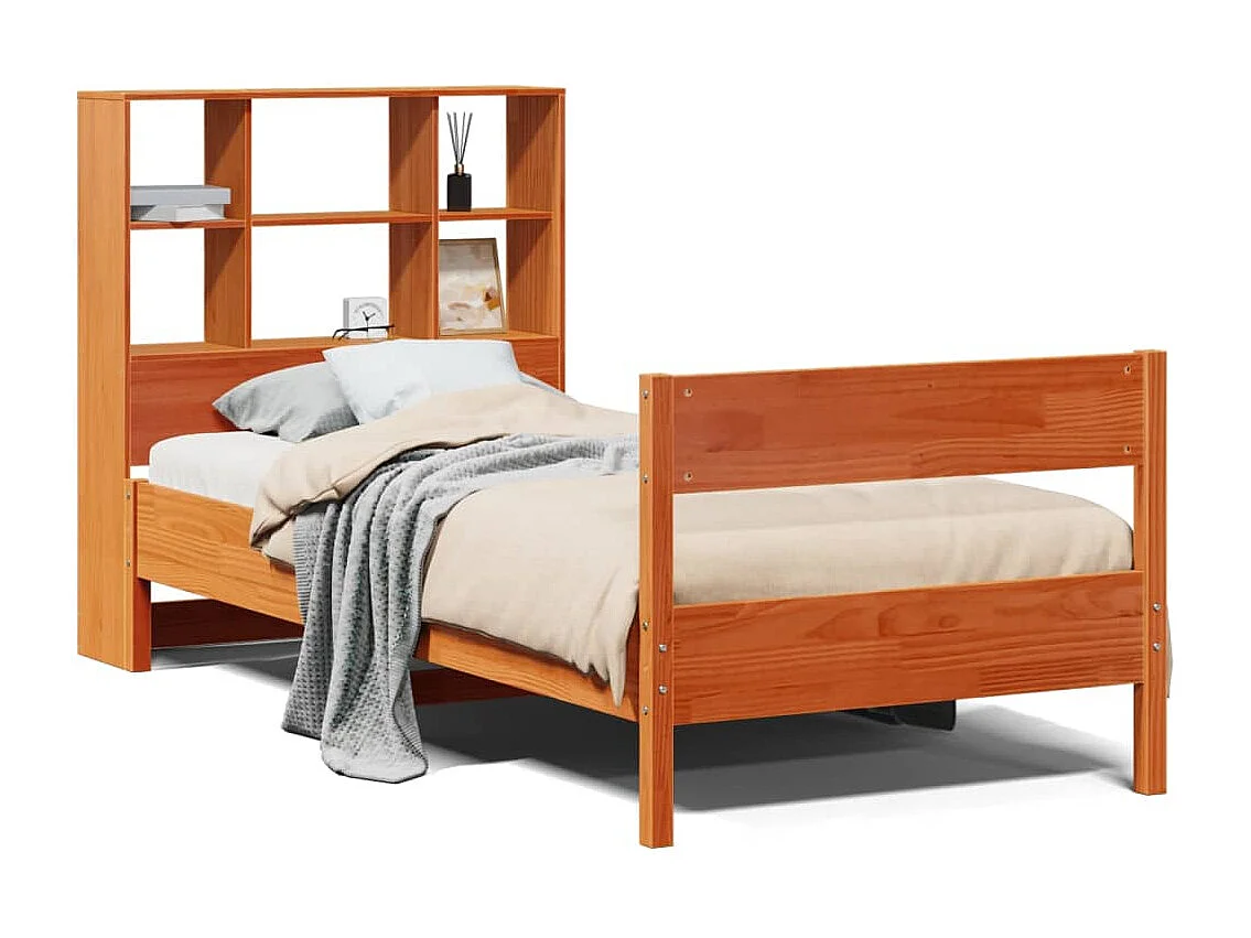 Bed met boekenkastukkenzonder matras grenenhout wasbruin 100x200 cm