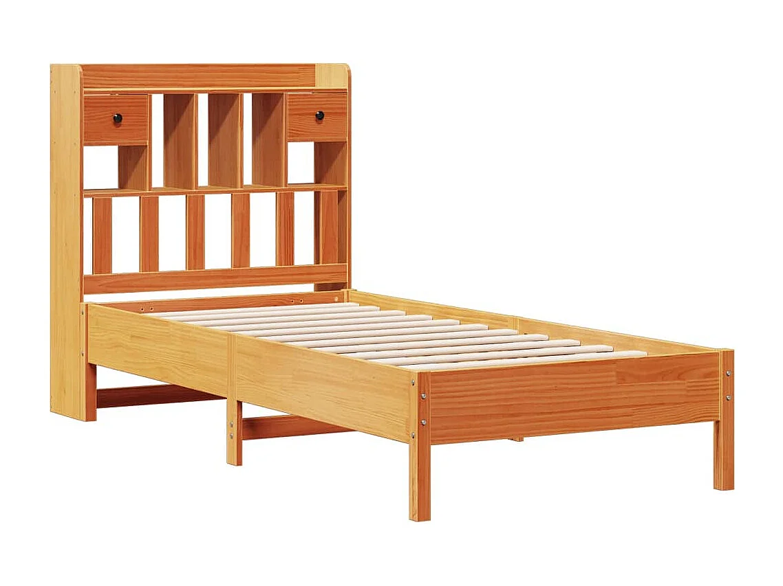 Cama con estantería sin colchón madera maciza marrón 100x200 cm