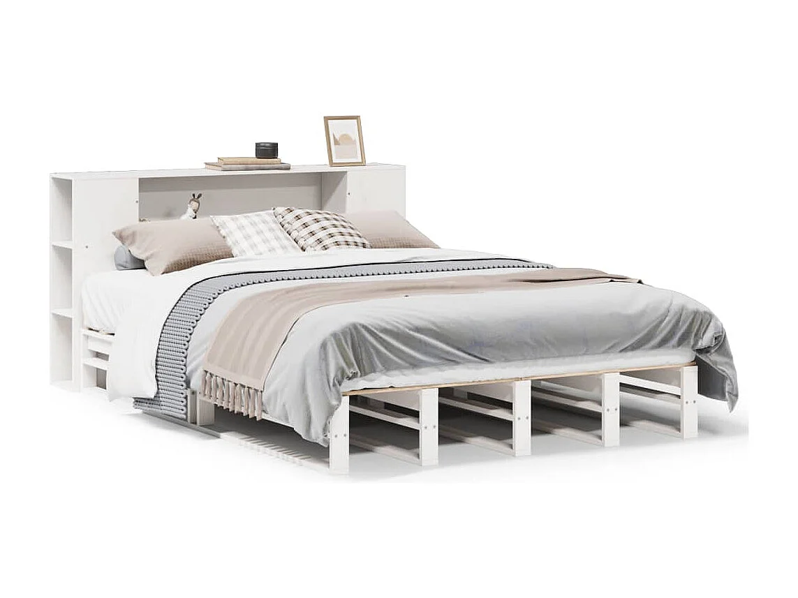 Cama com estante sem colchão 140x200 cm madeira maciça branco
