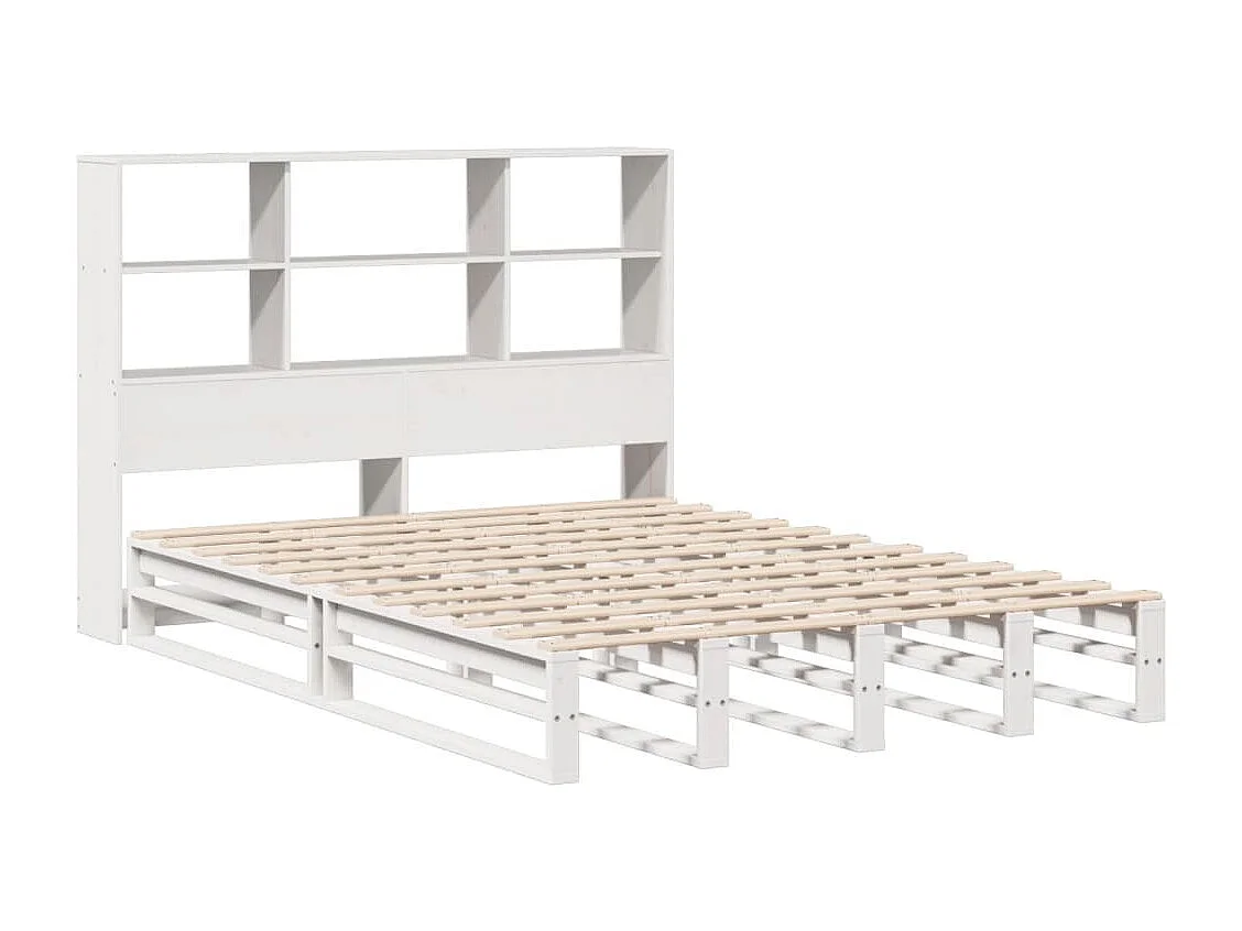 Bed met boekenkast zonder matras massief hout wit 120x190 cm