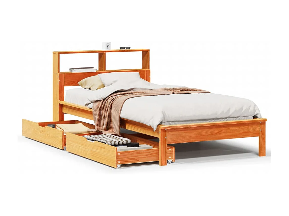 Cama com estante sem colchão 90x190cm pinho maciço castanho-mel