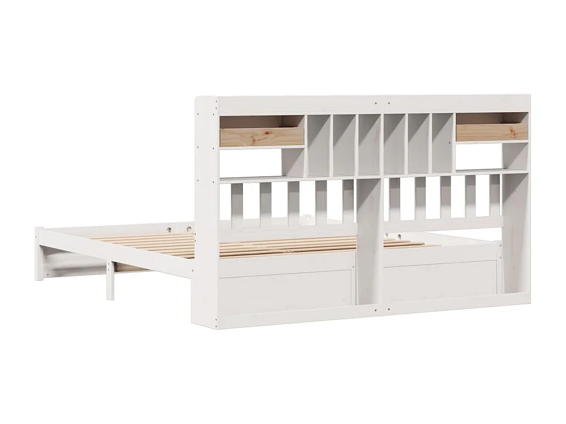 Cama con estantería sin colchón madera maciza blanca 180x200 cm