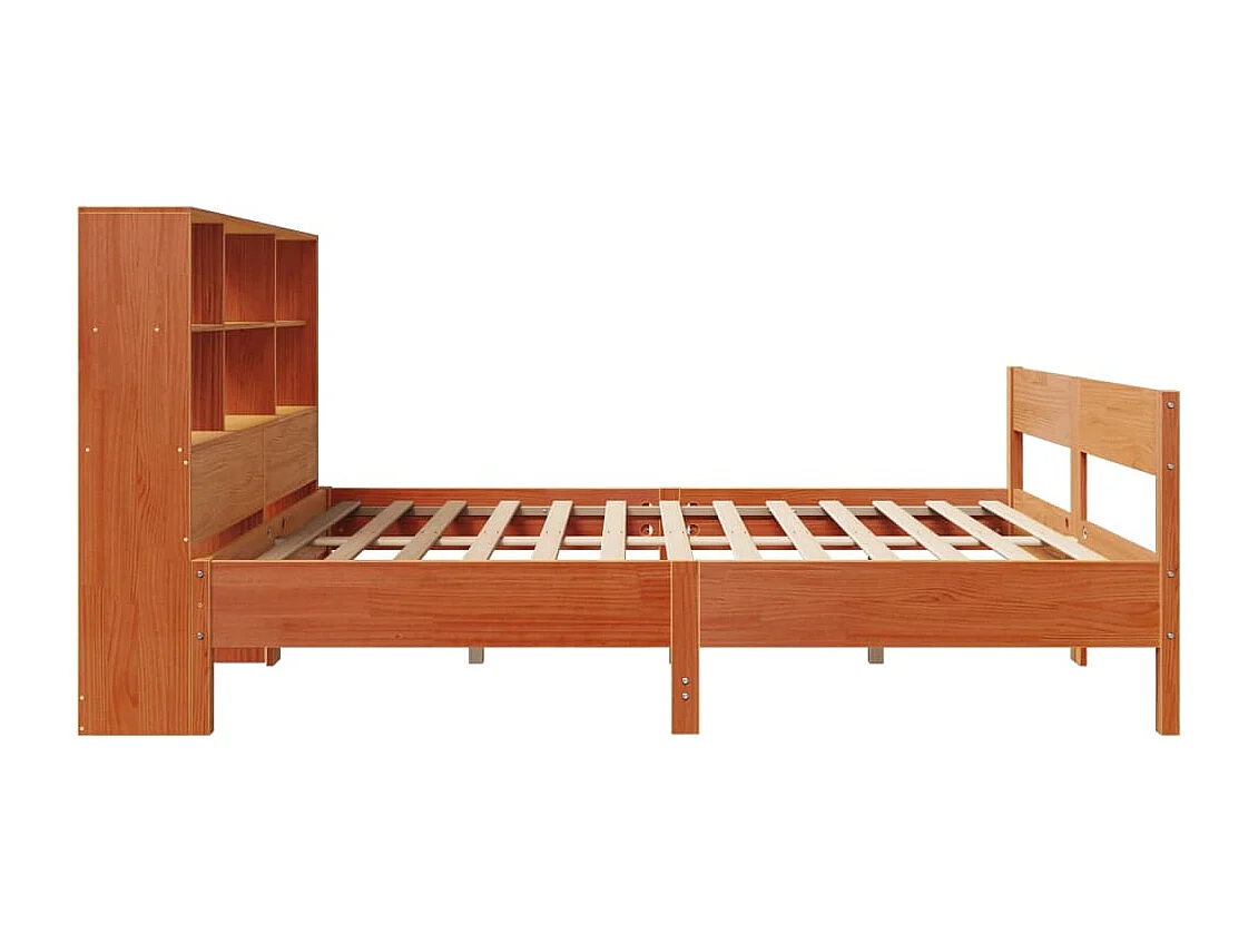 Bed met boekenkast zonder matras grenenhout wasbruin 160x200 cm