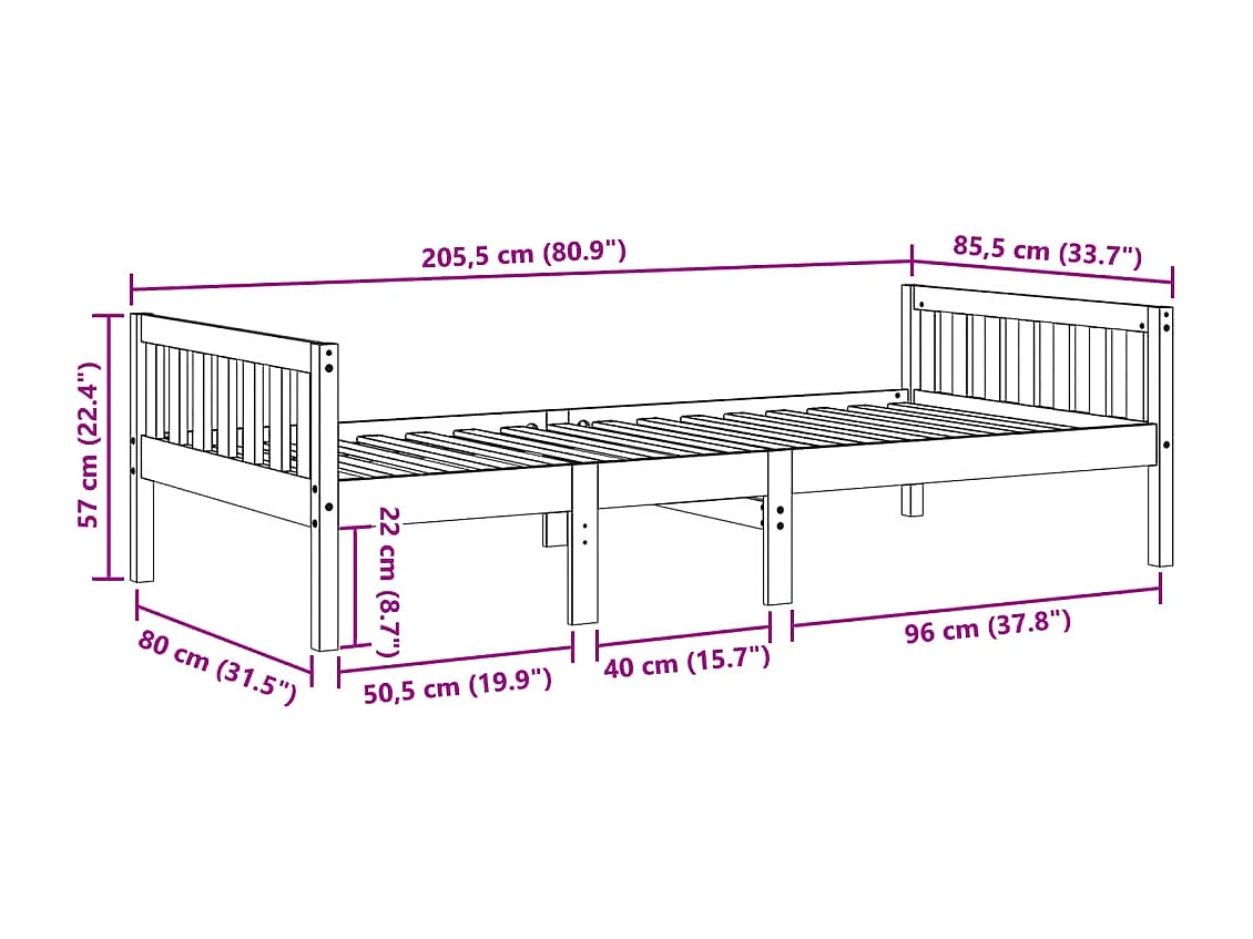 Cama de criança sem colchão 80x200 cm madeira de pinho maciça