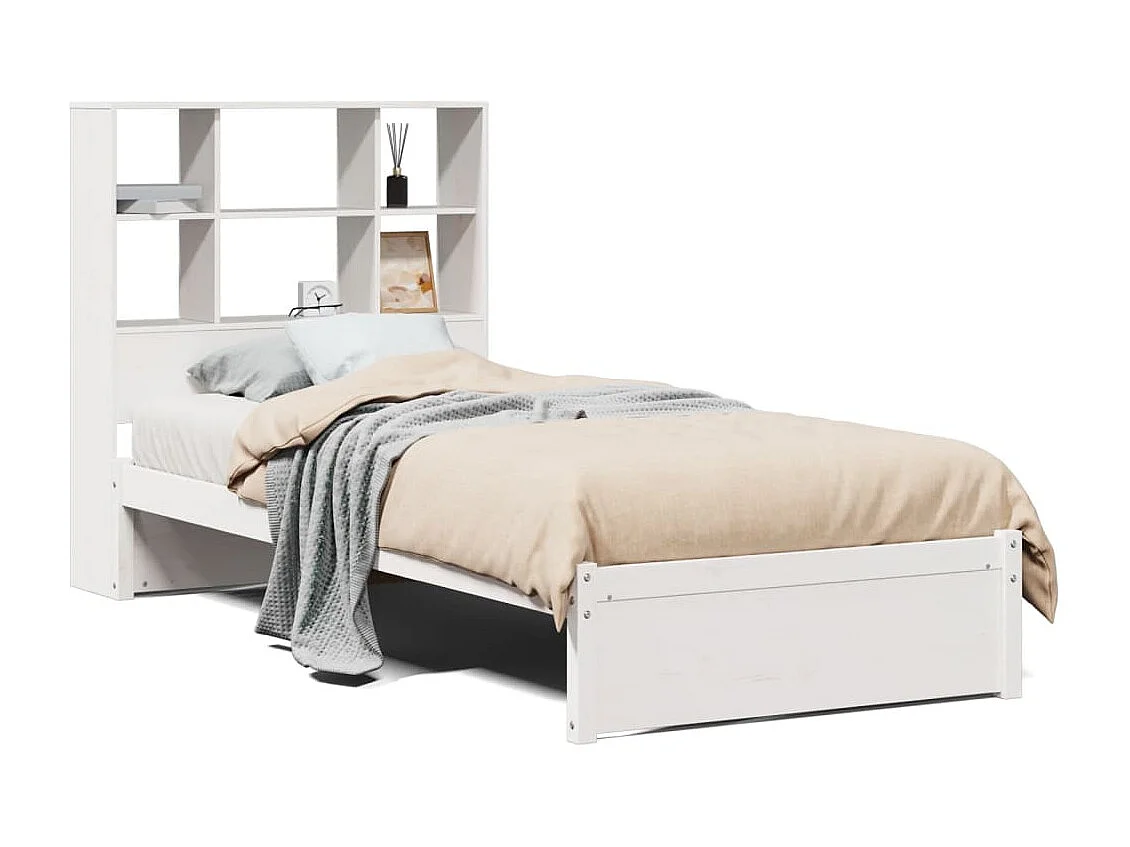 Cama com estante sem colchão 90x190 cm pinho maciço branco