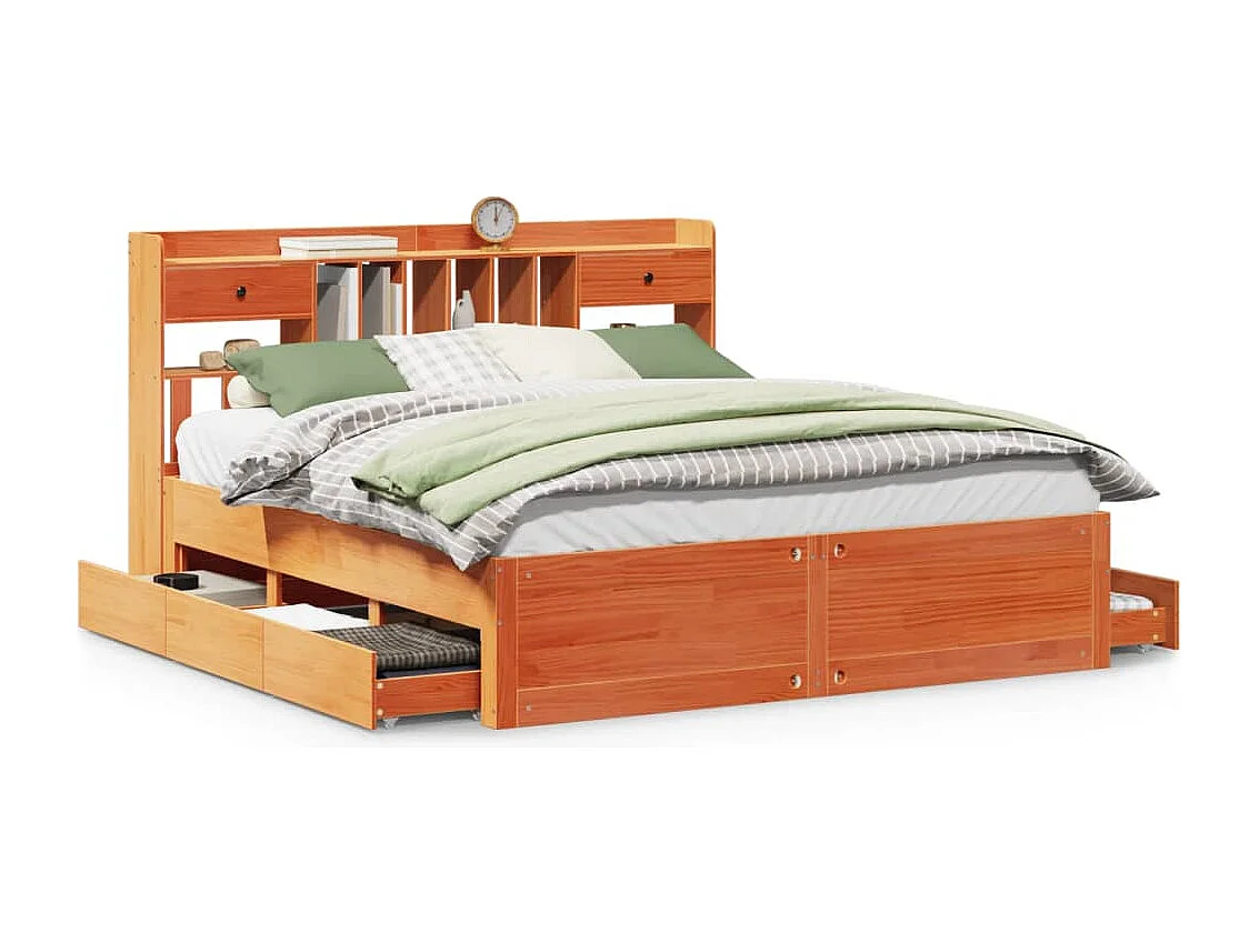 Cama con estantería sin colchón madera maciza marrón 180x200cm