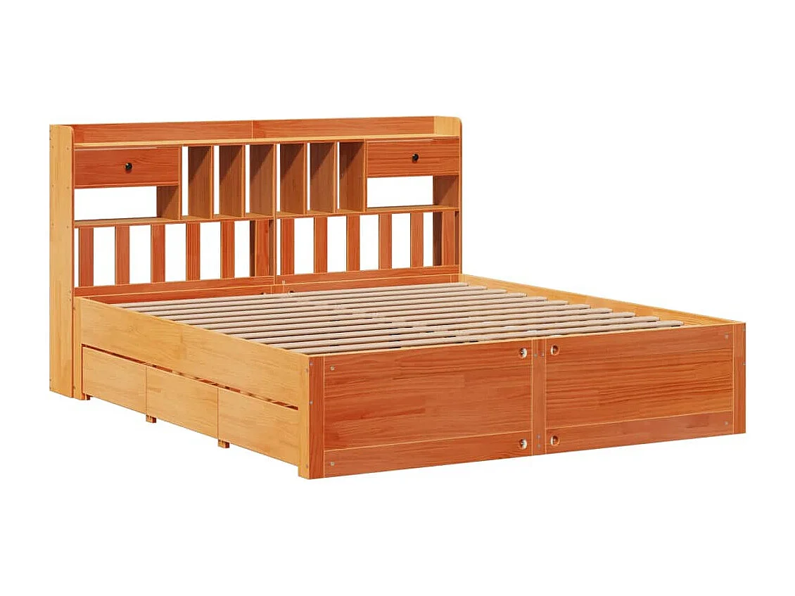 Cama con estantería sin colchón madera maciza marrón 180x200cm