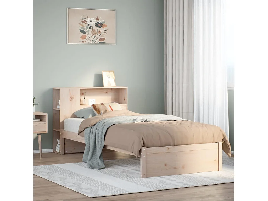 Cama con estantería sin colchón madera maciza de pino 90x190 cm