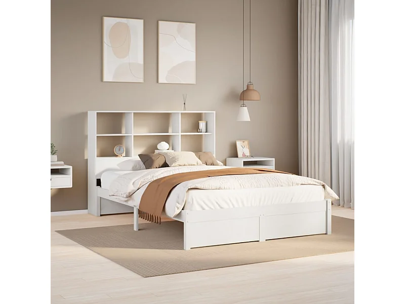 Bed met boekenkastukkenzonder matras grenenhout wit 140x190 cm