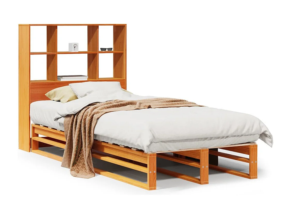 Cama con estantería sin colchón madera maciza marrón 75x190 cm