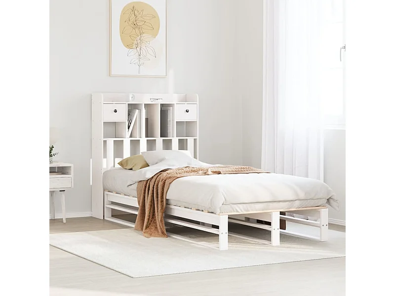 Cama com estante sem colchão 75x190 cm pinho maciço branco