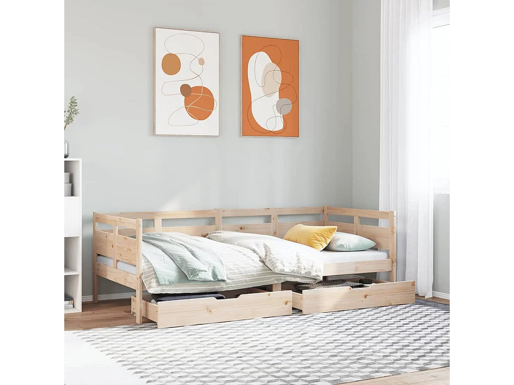 Sofá cama con cajones madera maciza de pino 90x200 cm