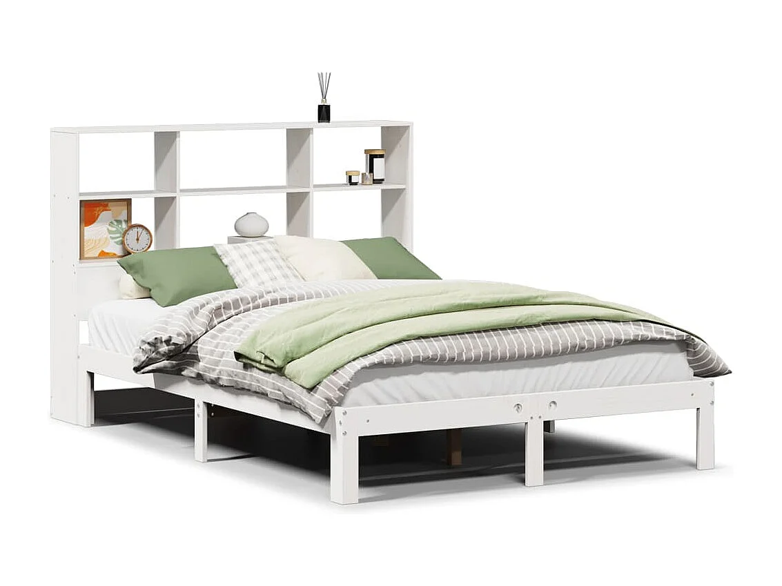 Bed met boekenkastukkenzonder matras grenenhout wit 120x200 cm
