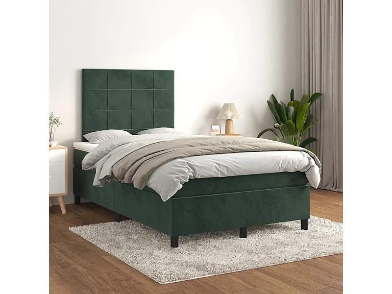 Cama box spring con colchón terciopelo verde oscuro 120x200 cm