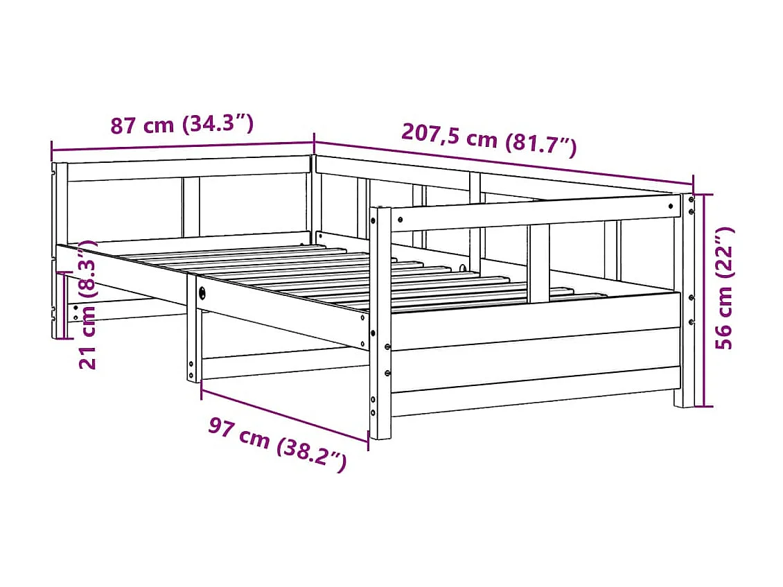 Sofá cama de madera maciza de pino marrón cera 80x200 cm