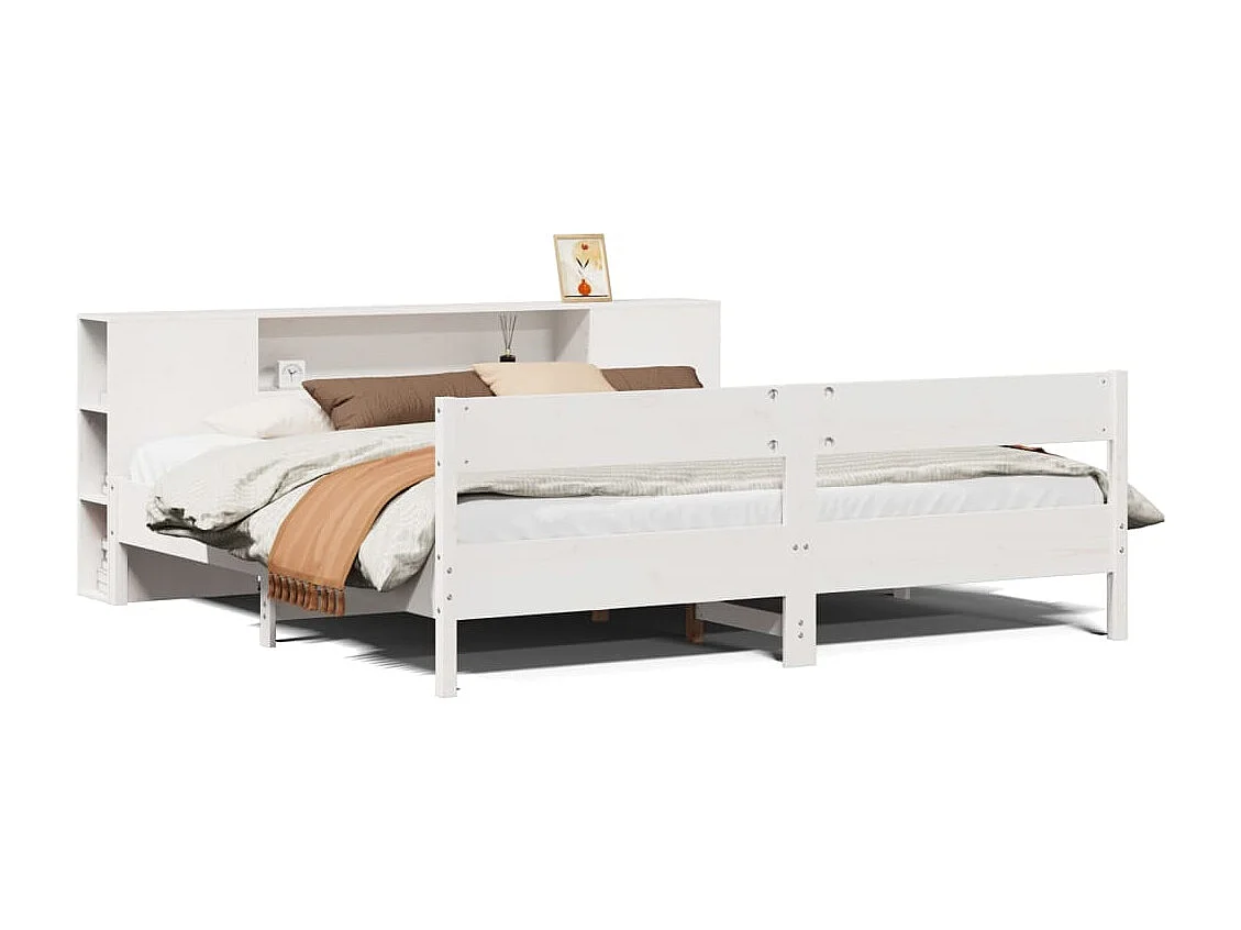 Cama com estante sem colchão 200x200 cm pinho maciço branco