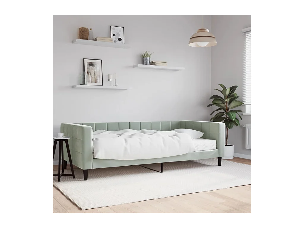 Slaapbank met matras 100x200 cm fluweel lichtgrijs