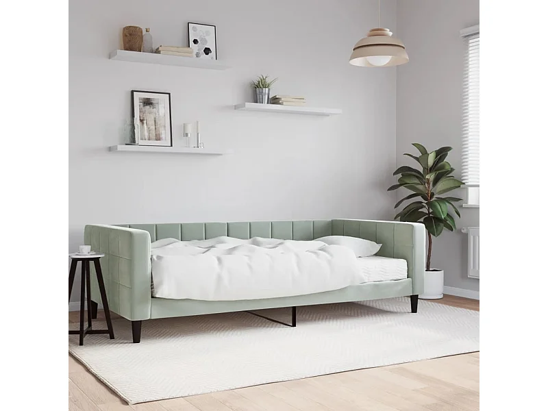 Sofá-cama com colchão 100x200 cm veludo cinzento-claro