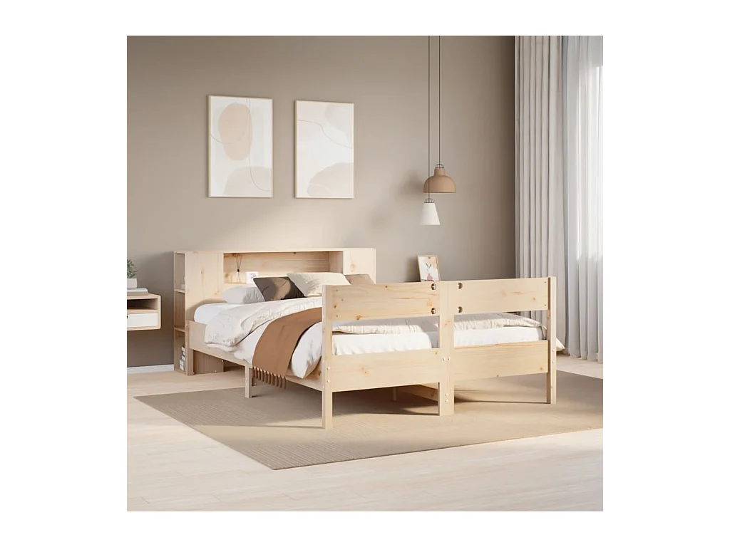 Cama con estantería sin colchón madera maciza de pino 120x200cm