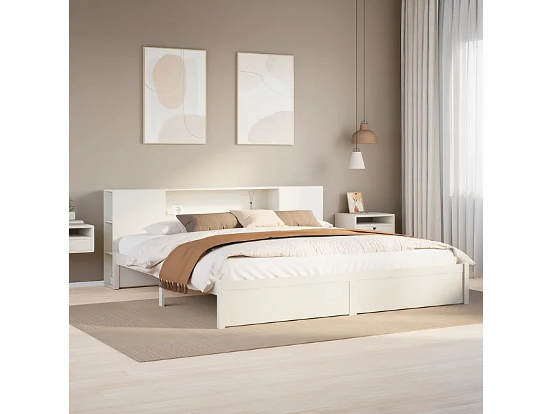 Cama con estantería sin colchón madera maciza blanca 200x200 cm