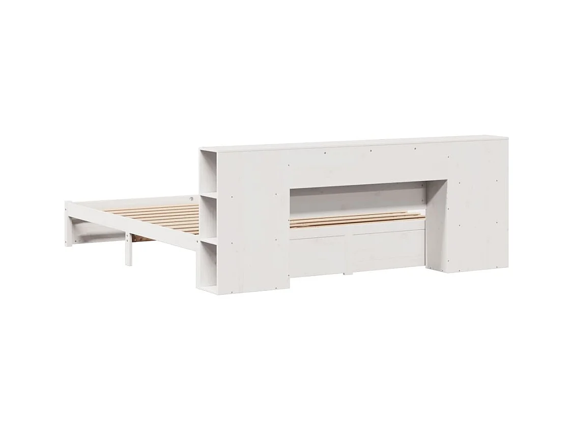 Bed met boekenkast zonder matras grenenhout wit 200x200 cm