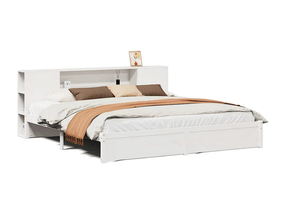 Cama con estantería sin colchón madera maciza blanca 180x200 cm