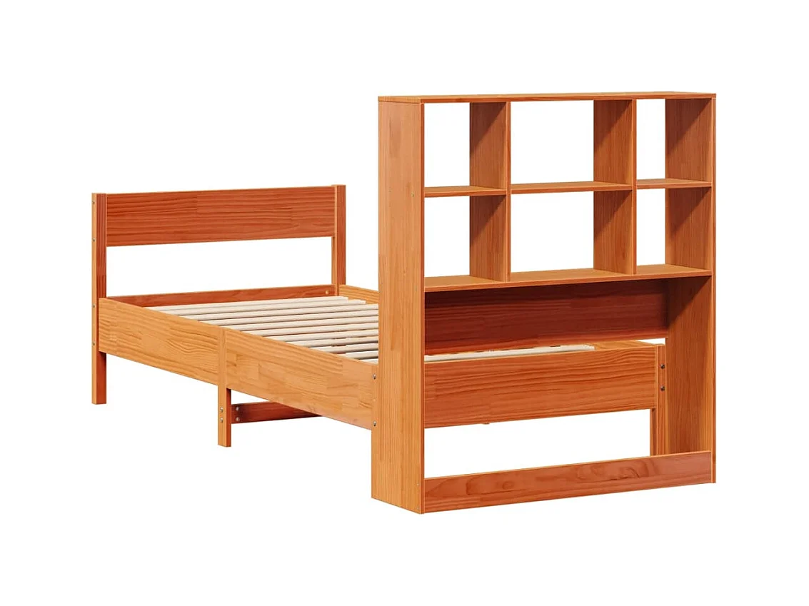 Cama com estante sem colchão 90x200cm pinho maciço castanho-mel