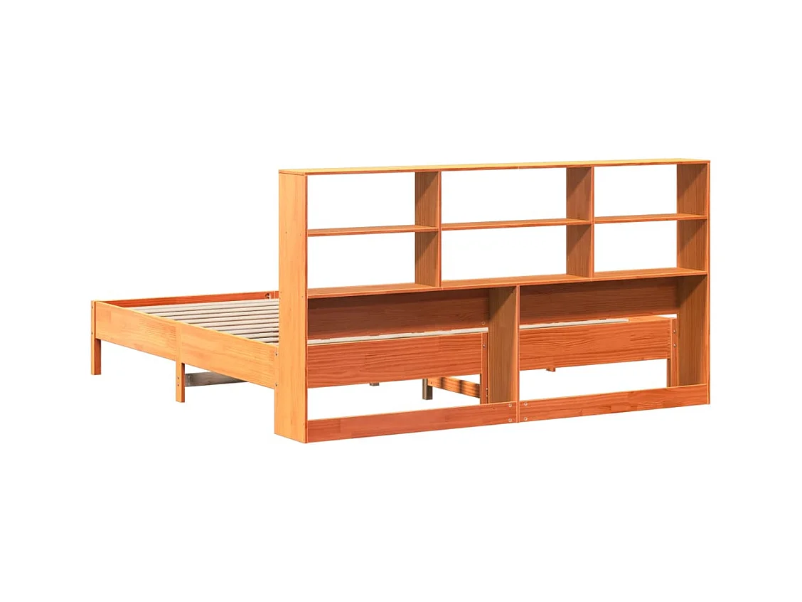 Cama con estantería sin colchón madera maciza marrón 200x200 cm