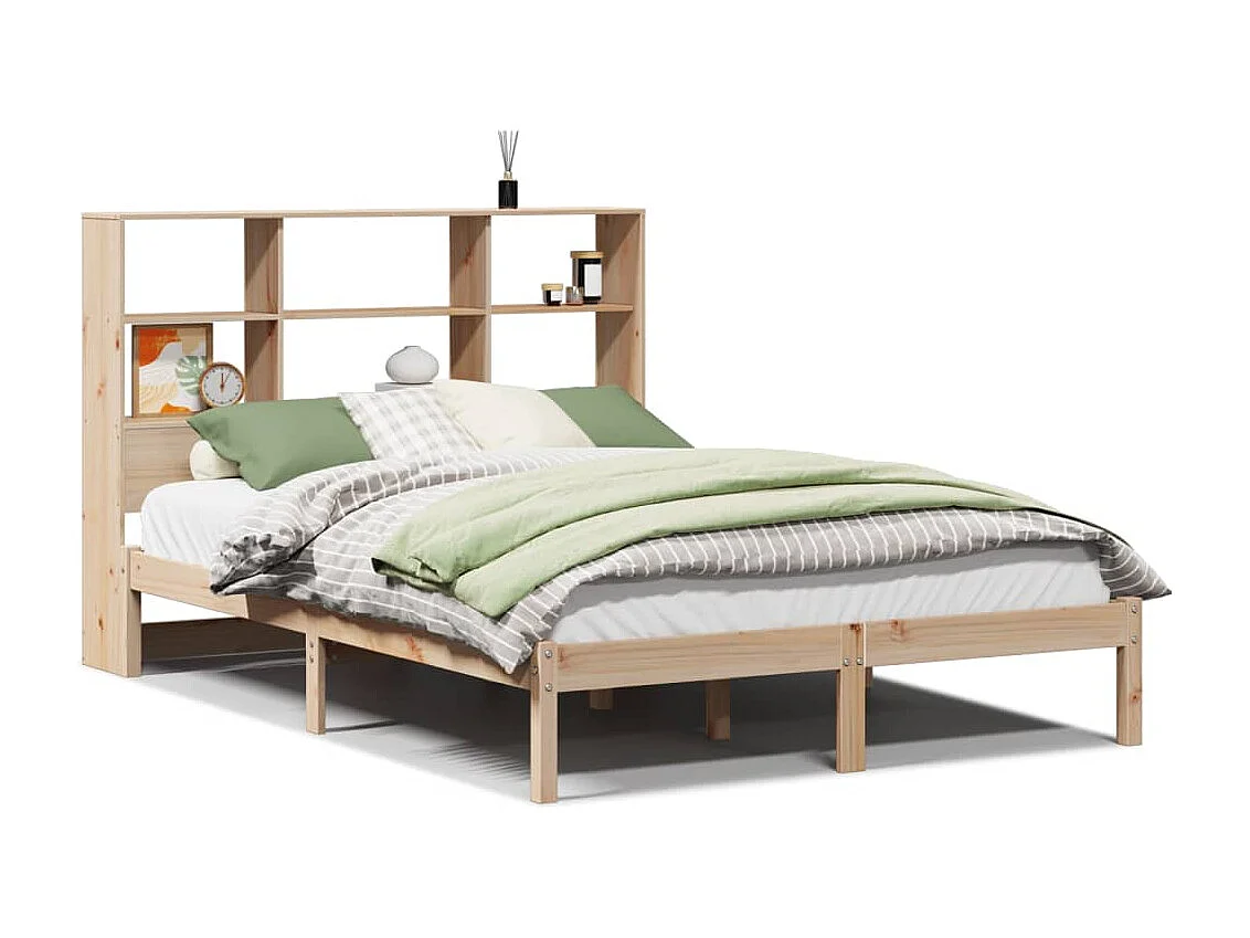 Cama con estantería sin colchón madera maciza de pino 140x190cm