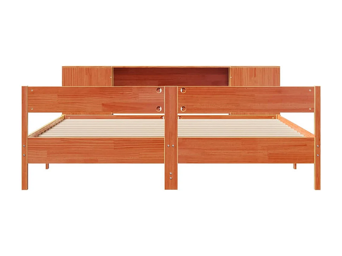 Cama con estantería sin colchón madera maciza marrón 200x200 cm