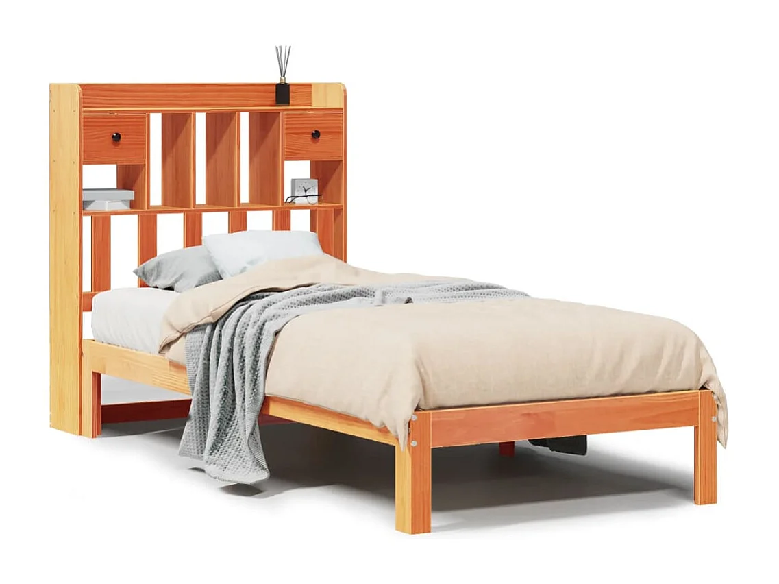 Cama com estante sem colchão 75x190cm pinho maciço castanho-mel
