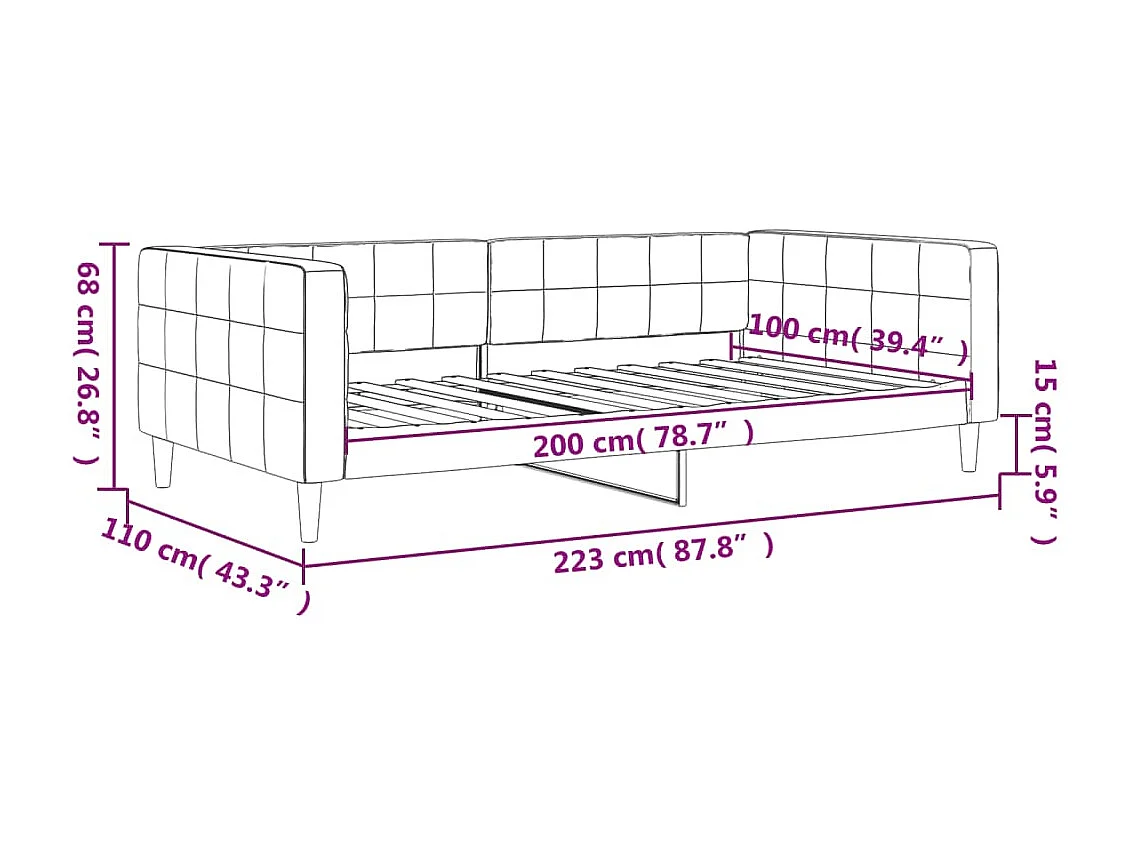 Slaapbank 100x200 cm fluweel lichtgrijs