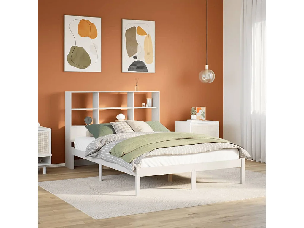 Bed met boekenkastukkenzonder matras grenenhout wit 140x190 cm