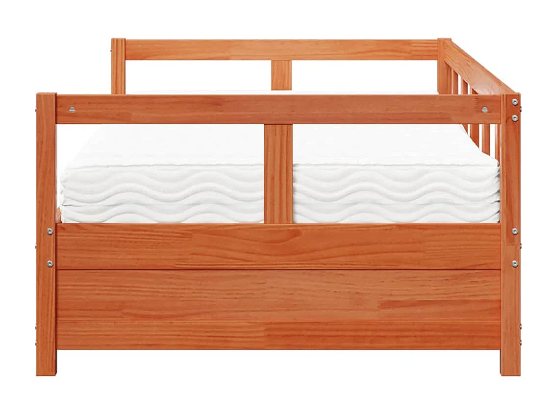 Sofá cama con colchón madera maciza pino marrón cera 90x200 cm