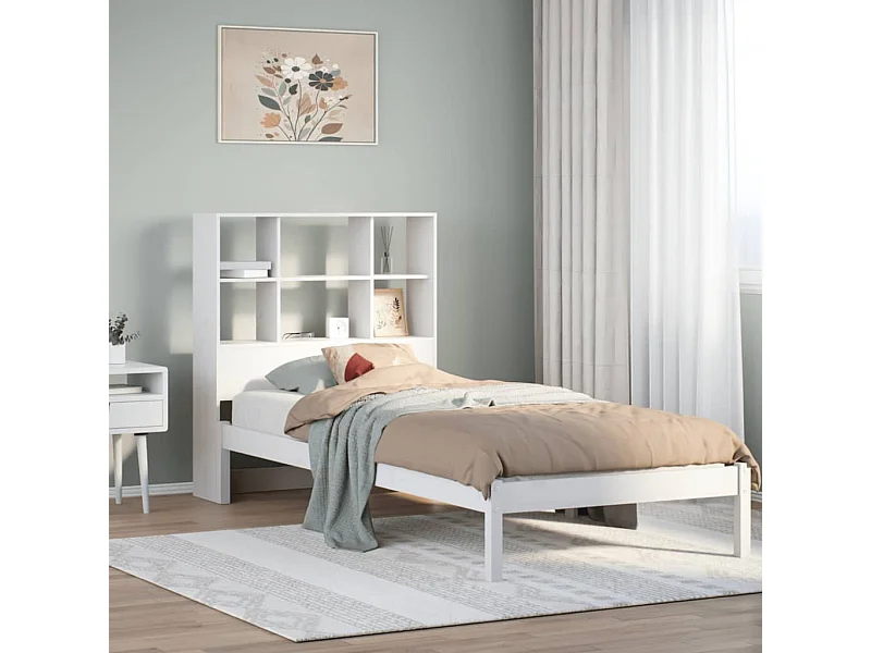 Lit bibliothèque sans matelas blanc 90x190cm bois de pin massif