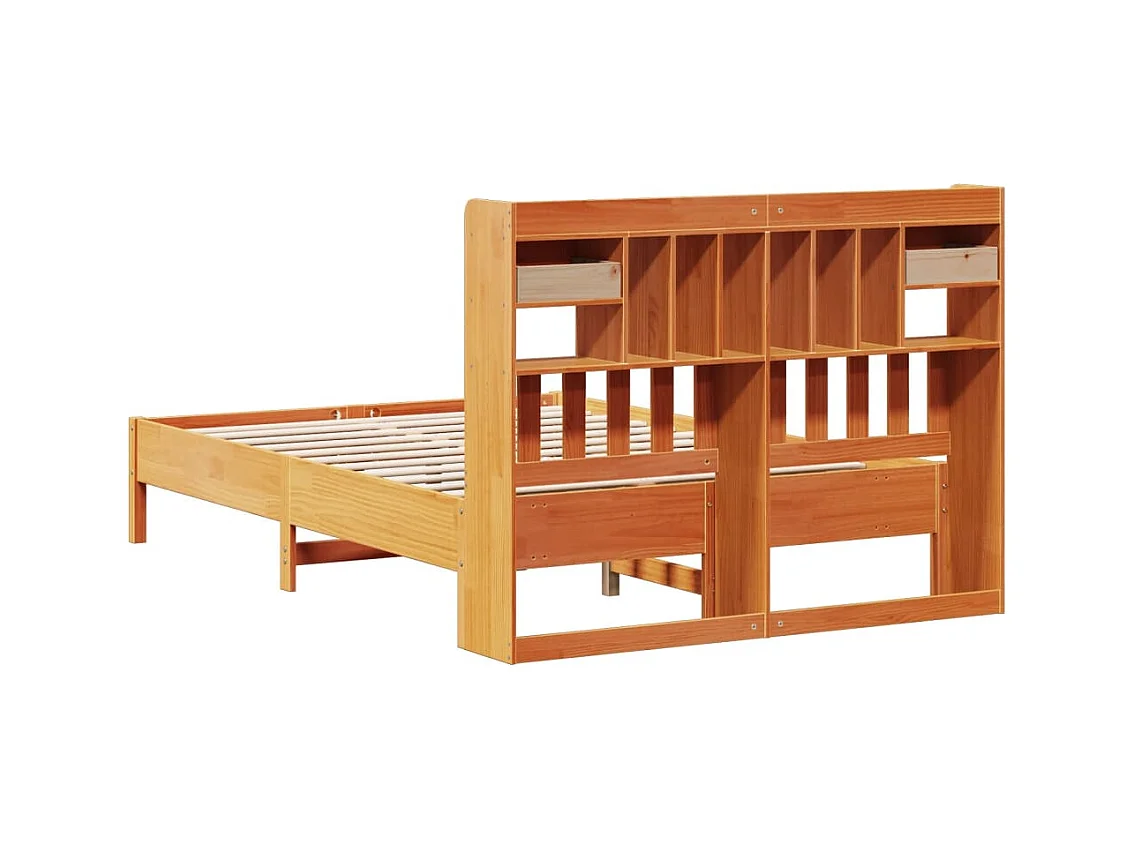 Bed met boekenkast zonder matras grenenhout wasbruin 140x200 cm