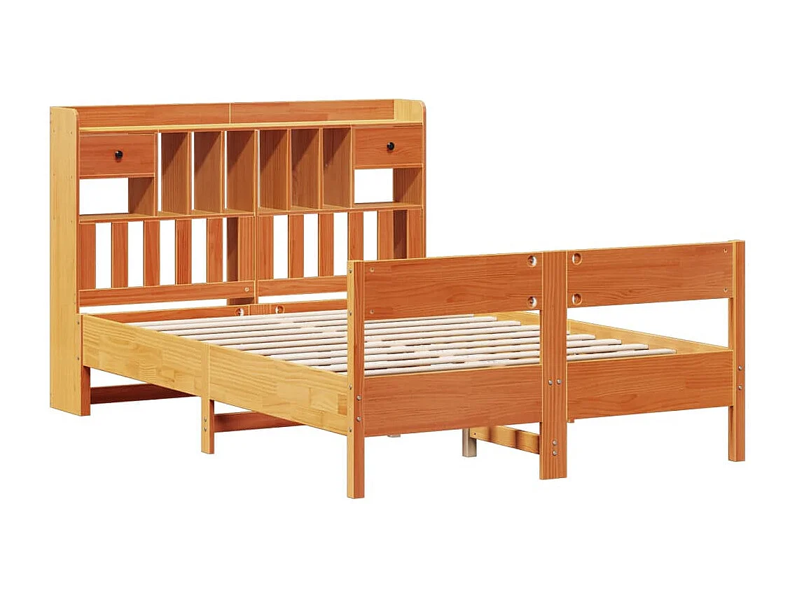 Bed met boekenkast zonder matras grenenhout wasbruin 160x200 cm