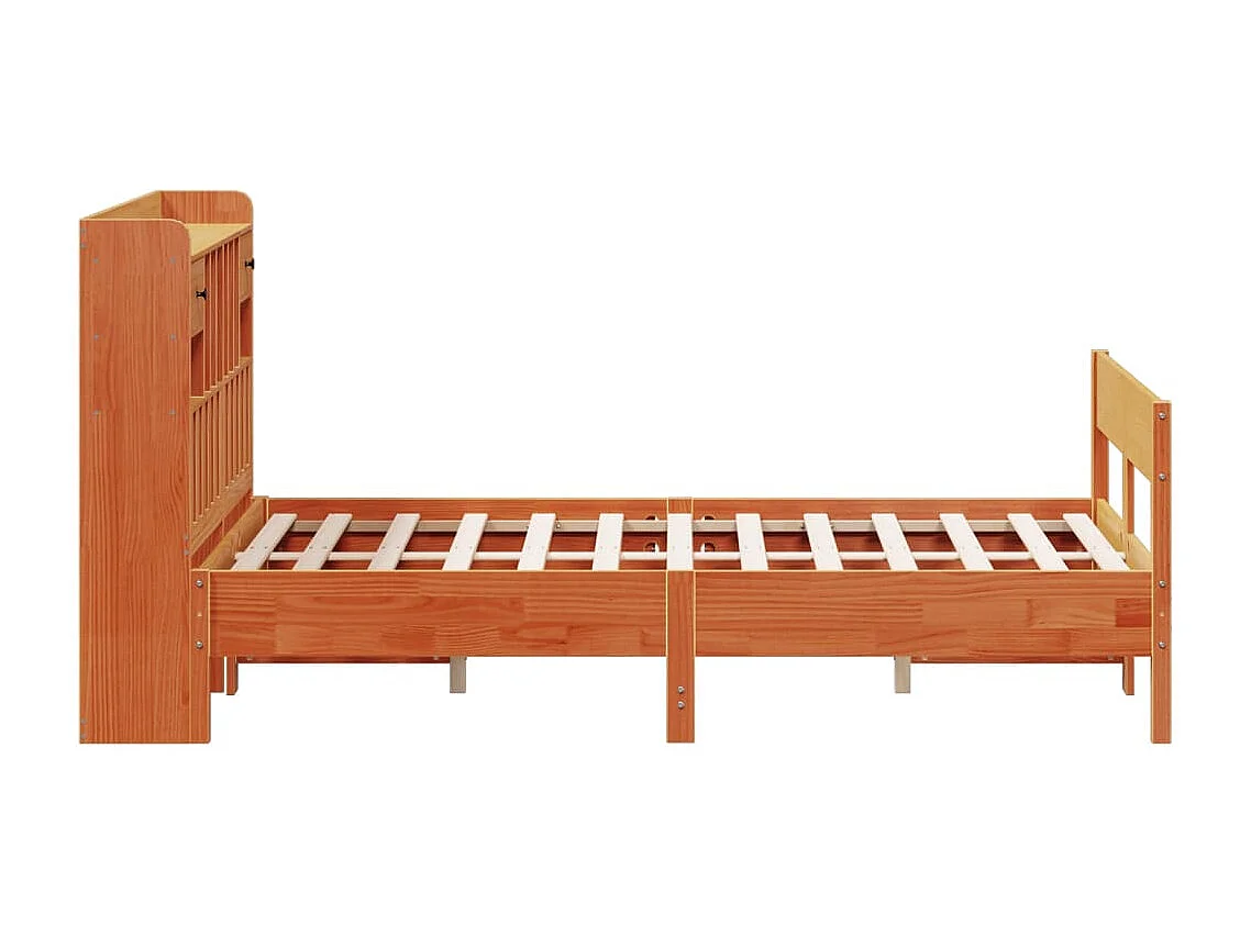 Bed met boekenkast zonder matras grenenhout wasbruin 160x200 cm