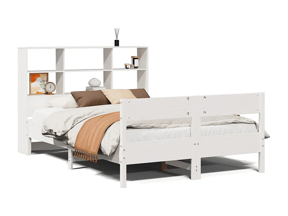 Bed met boekenkast zonder matras grenenhout wit 140x190 cm