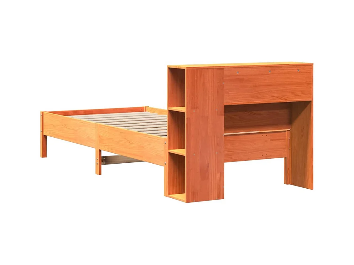 Bed met boekenkastukkenzonder matras grenenhout wasbruin 100x200 cm