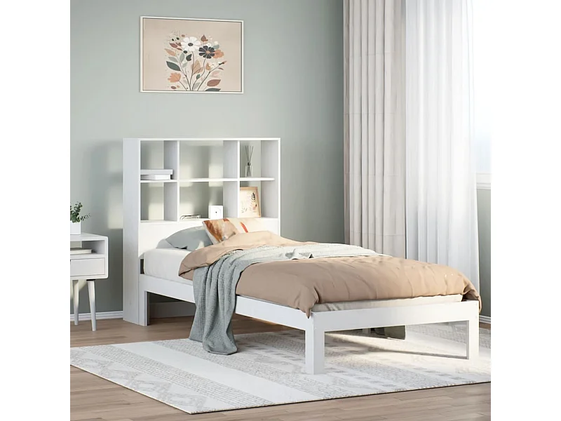 Cama com estante sem colchão 90x200 cm pinho maciço branco