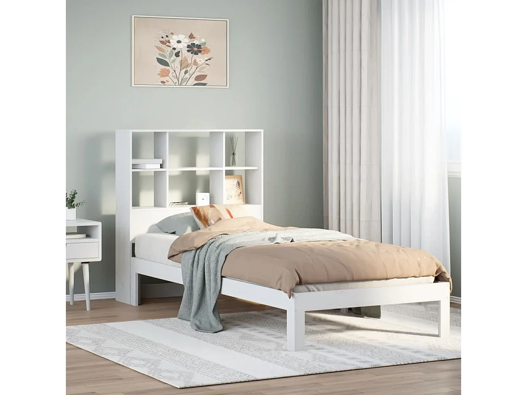 Cama com estante sem colchão 90x200 cm pinho maciço branco