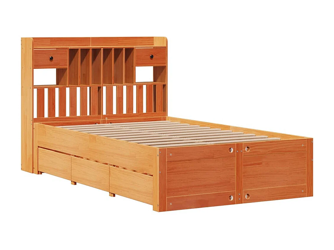Lit bibliothèque sans matelas cire marron 120x190cm pin massif