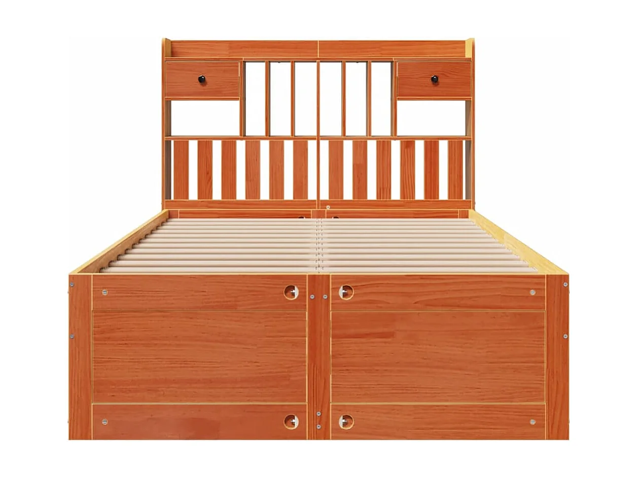 Lit bibliothèque sans matelas cire marron 120x190cm pin massif